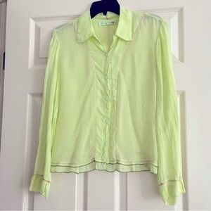 Johnny Was Lime Green Semi Sheer Blouse Medium Boho Coastal Ruffle Trim